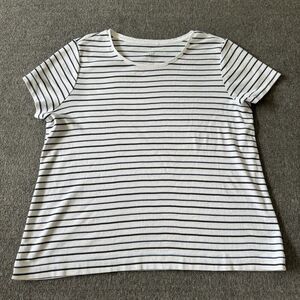 J Jill Pima Crew Neck Tee Womens L Stripe 100% PIMA Cotton Short Sleeve